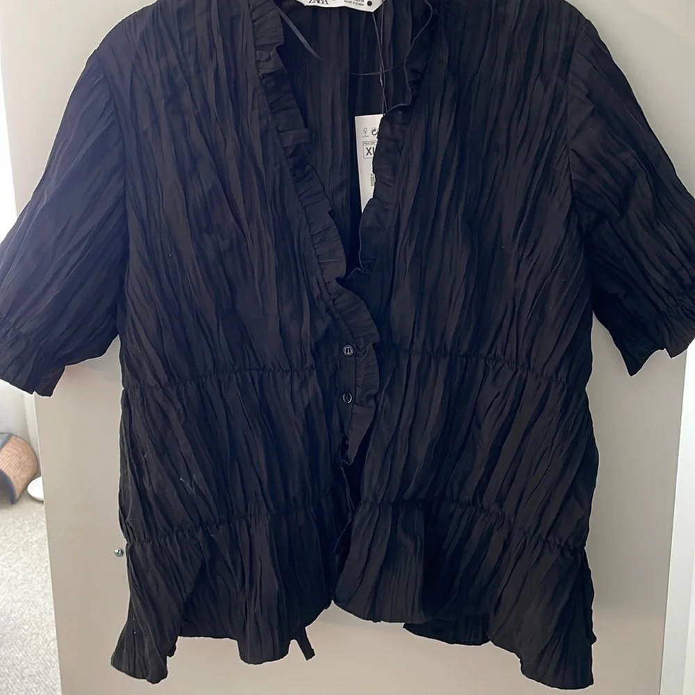 NWT Zara black shirred shirt size XL - Picture 1 of 7